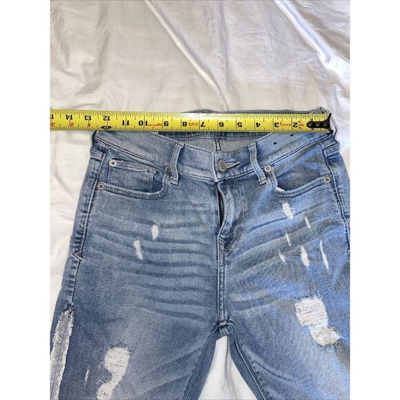 Cropped Skinny Jean Distress Destroyed Express Size 2 Blue Mid Rise - Picture 4 of 7
